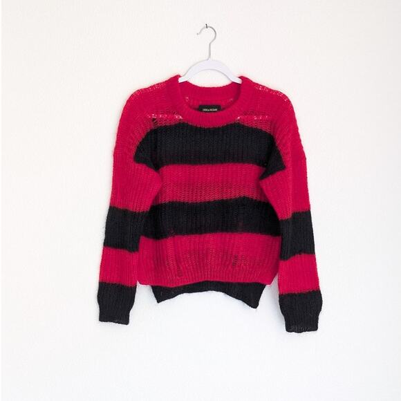 ZADIG & VOLTAIRE Black/Red Striped Gaby Mohair Wool Long Sleeve Sweater , size S - Picture 1 of 8